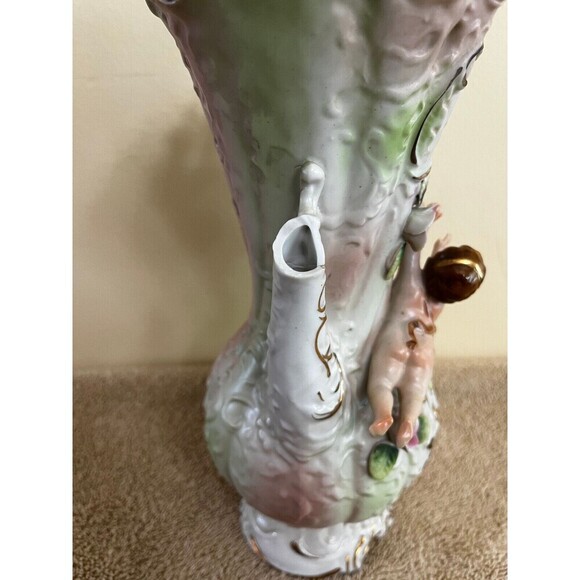 Set2pcs Vintage Ucagco Ceramic  Cherubs Ewer Pitcher/Vase 10" HandPainted - Picture 4 of 8